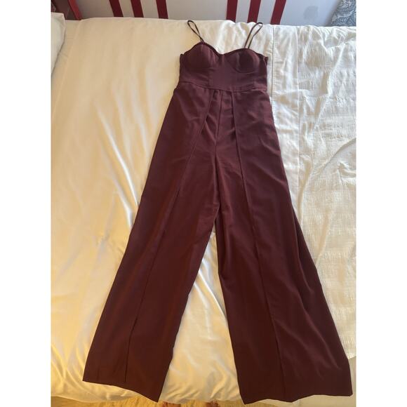 BOG Collective Burgundy Wide Leg Jumpsuit Sweetheart Neckline Fancy XL Holiday - Picture 1 of 6